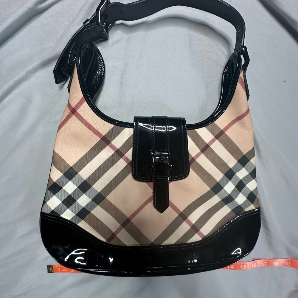 Authentic Burberry Women's Tan and Black Plaid Shoulder Bag - Picture 10 of 11